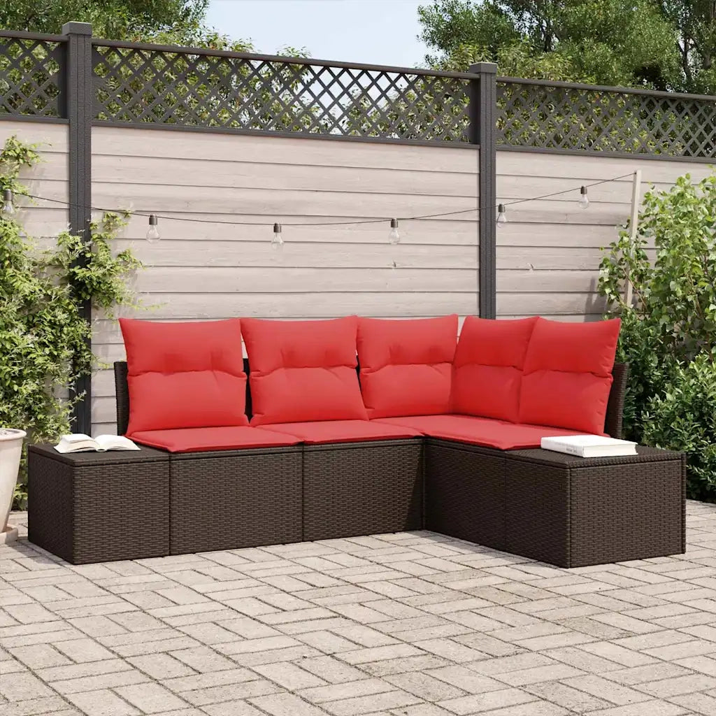 Set Divano da Giardino 4 pz Marrone e Rosso polyrattan 3355713