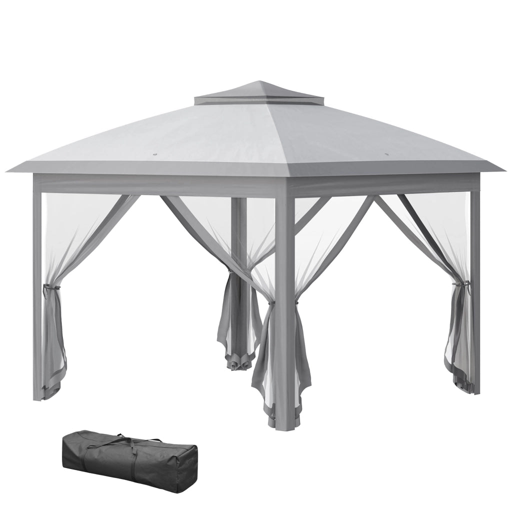 Gazebo Pieghevole Esterno con Zanzariere ¨C Xylo ¨C Grigio 3.3x3.3x2.8m