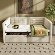 DIVANO LETTO 90x200 cm con vano contenitore, USB e Type-C Beige in velluto