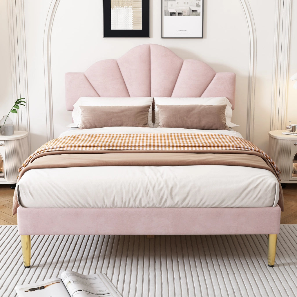 LETTO Imbottito 140x190 cm Velluto Rosa con testiera regolabile