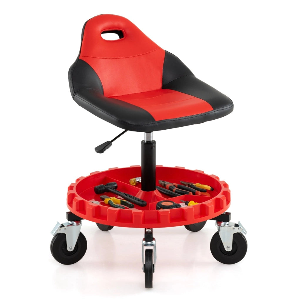 Sgabello da garage mobile con altezza regolabile e vassoio porta attrezzi, Sgabello da officina girevole per riparazioni auto