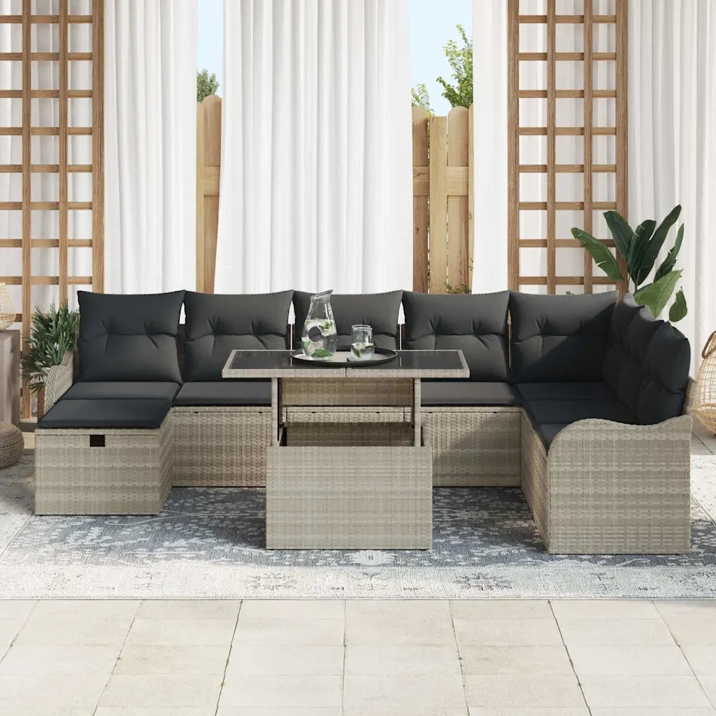 Set Divano da Giardino 9 pcs Grigio chiaro Poly Rattan