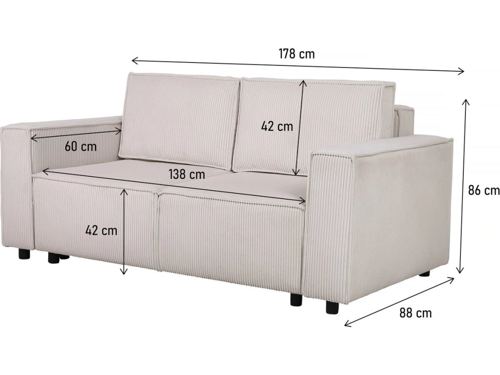 Divano letto in velluto a coste dritte "Montaigne S" - 3 posti - Beige