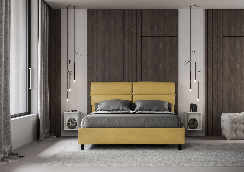 BS COM Letto matrimoniale senza rete imbottito 160x190 microfibra ocra