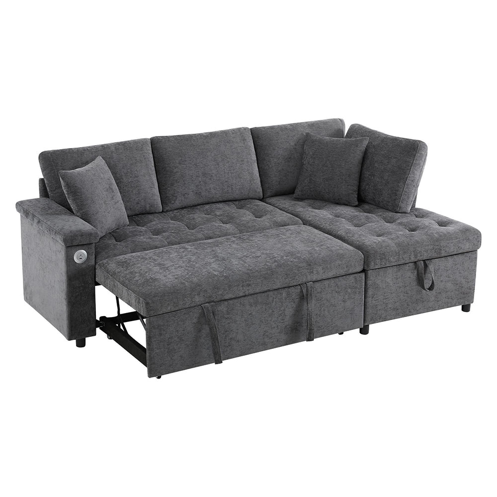 Divano moderno a L - Xylo - Letto convertibile, USB, grigio