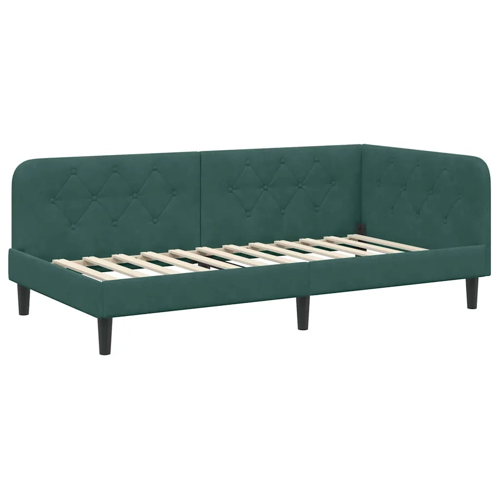 Cornice del letto ad angolo Verde Scuro 90 x 190 cm Velluto