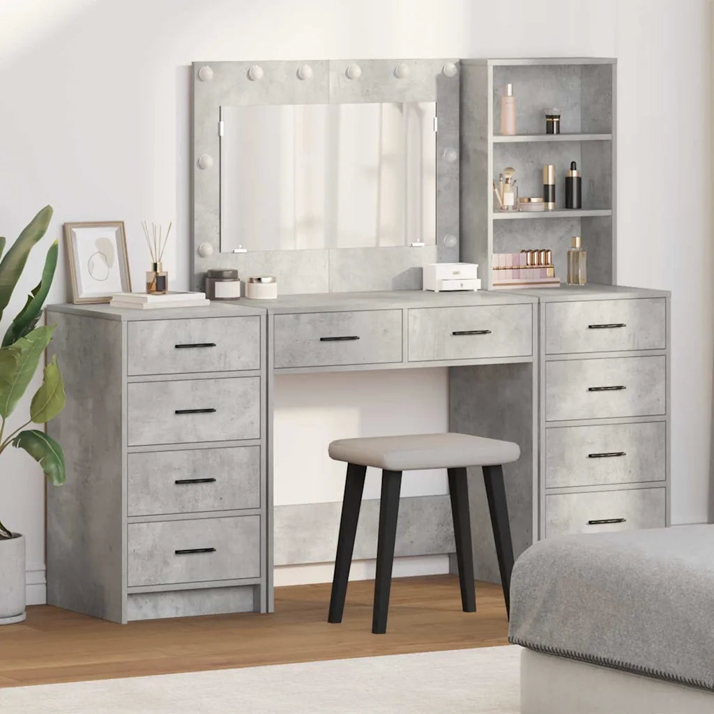 Tavolo da Trucco 3 pcs Grigio cemento Legno multistrato 3334212