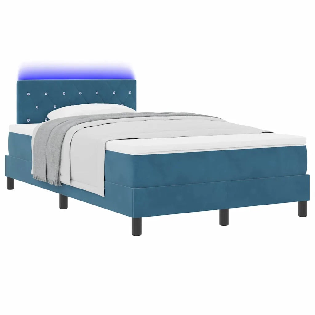 Letto a Sorgente LED con led Blu Scuro 120 x 190 cm Velluto