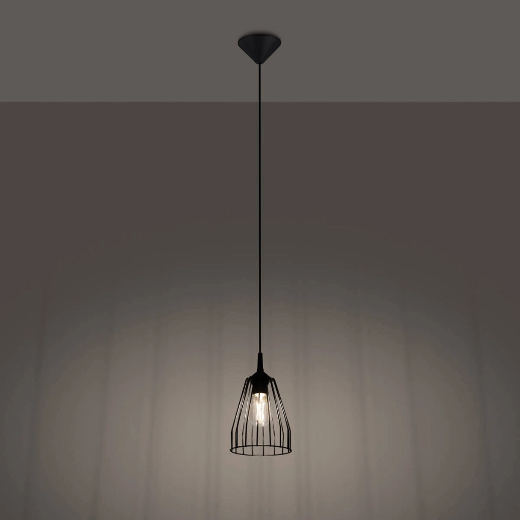 Lampada a sospensione industriale Leyo nera E27 15cm