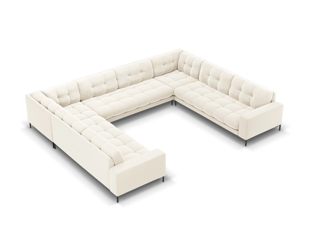 Cosmopolitan Design - Divano panoramico "Bali" 9 posti in velluto beige chiaro 