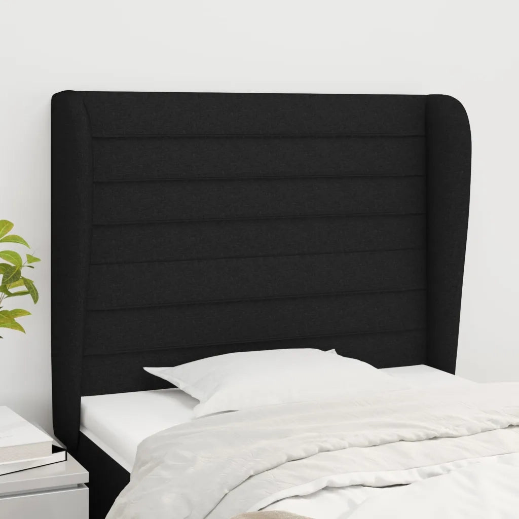 Testiera ad Orecchio-Testata con Orecchie Nera 93x23x118/128 cm in Tessuto 710398