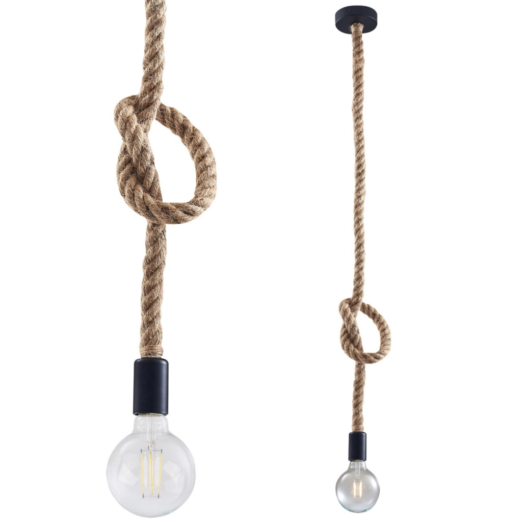 Lampada a sospensione Rope E27 corda marrone 150cm Polux