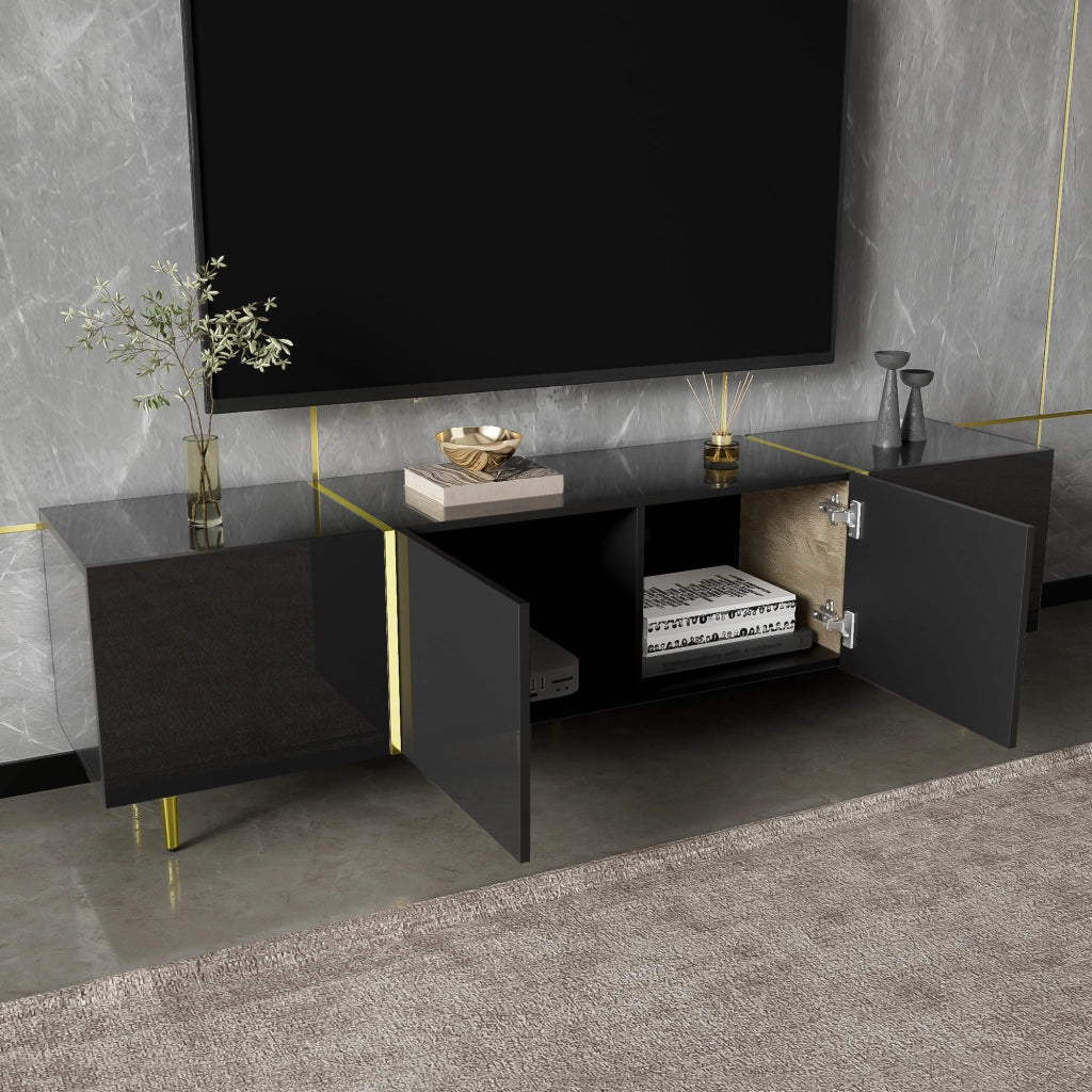 Cassettiera per TV nera lucida in MDF lunghezza 170 cm