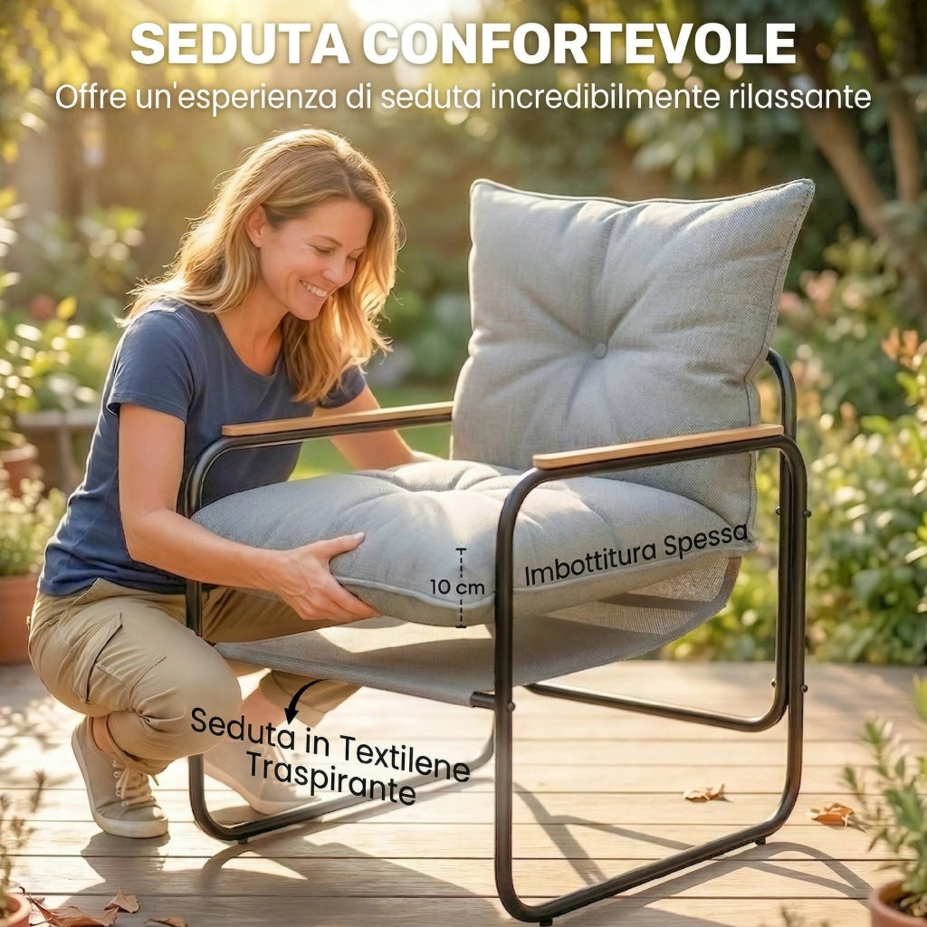 Set Bistrot 3 Pezzi da Giardino ¨C Xylo ¨C Metallo Grigio Antracite con Cuscini