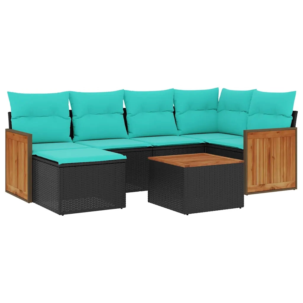 Set Divani da Giardino 7 pz con Cuscini Nero in Polyrattan 3227863