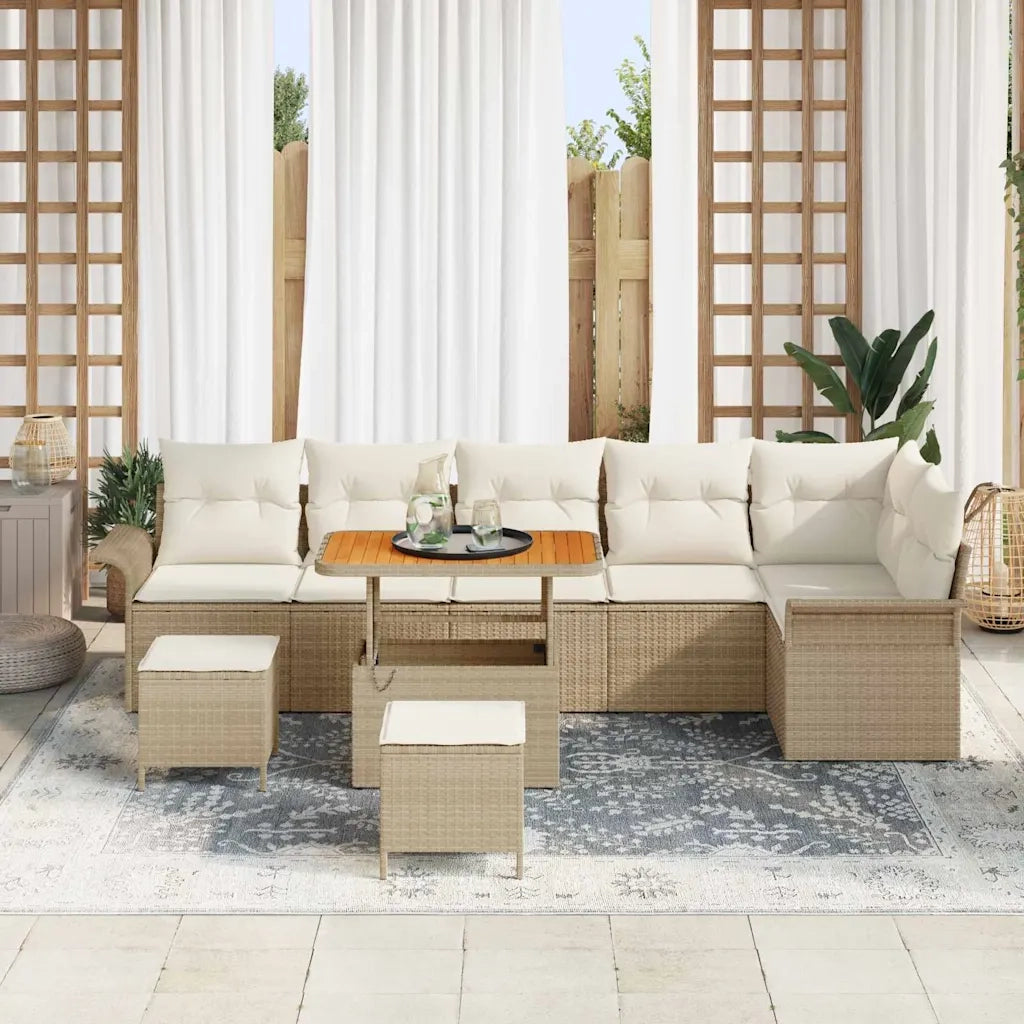 Set Divano da Giardino con cuscino 9 pcs Beige e Crema 3364106