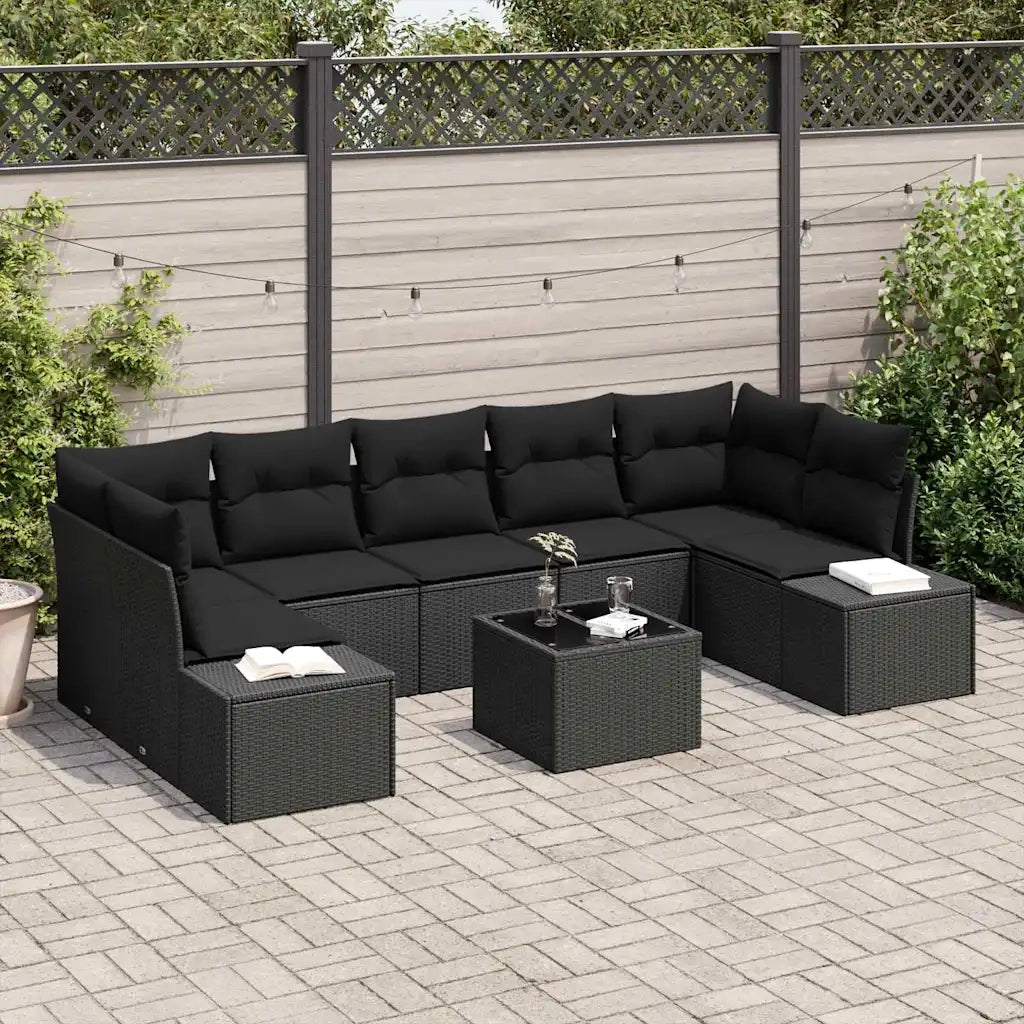 Set Divano da Giardino con cuscino 8 pcs Nero polyrattan 3355652