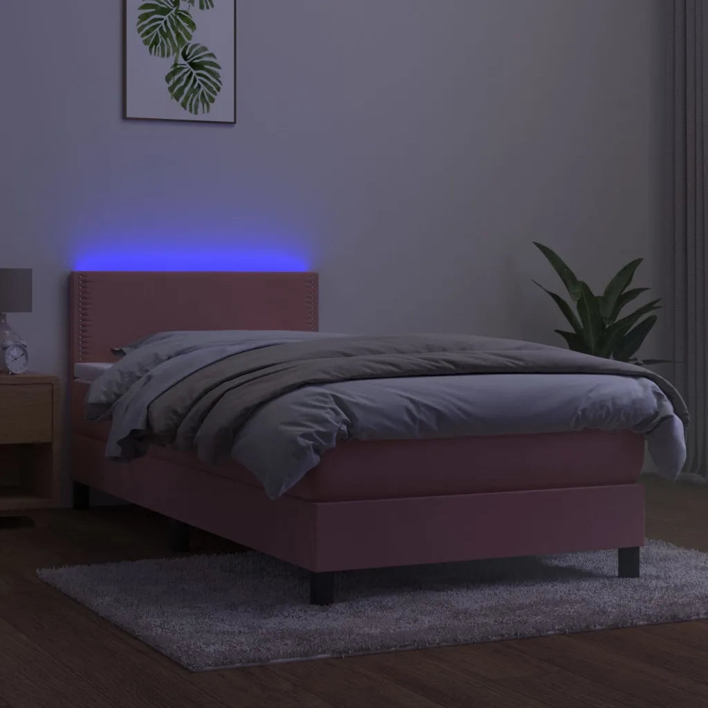 Letto a Molle con Materasso e LED Rosa 100x200 cm in Velluto 3134332