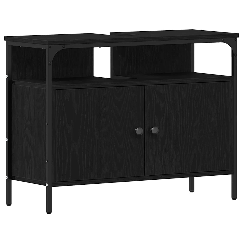 Set di mobili per il Bagno | Armadio da bagno 3 pz Nero Legno multistrato