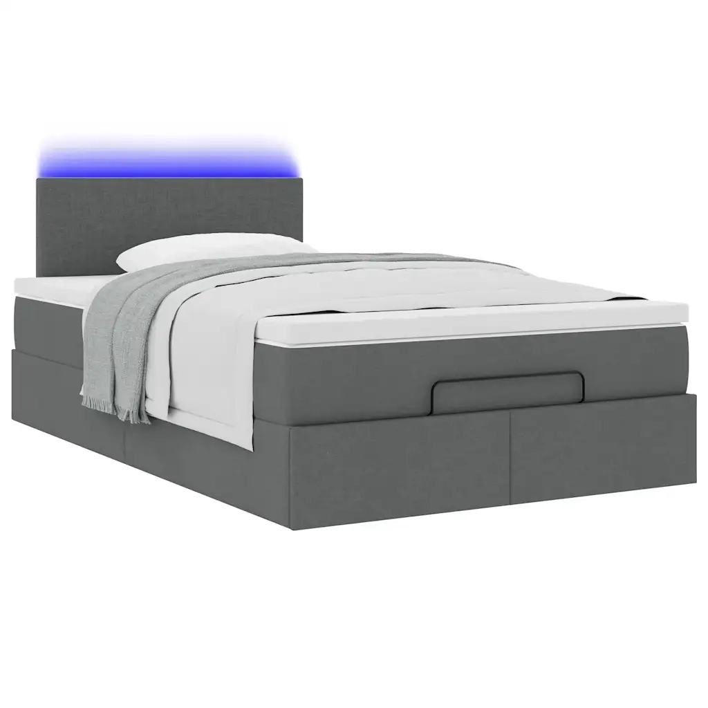 Pouf Letto con Materasso e LED Grigio Scuro 120x200 cm Tessuto