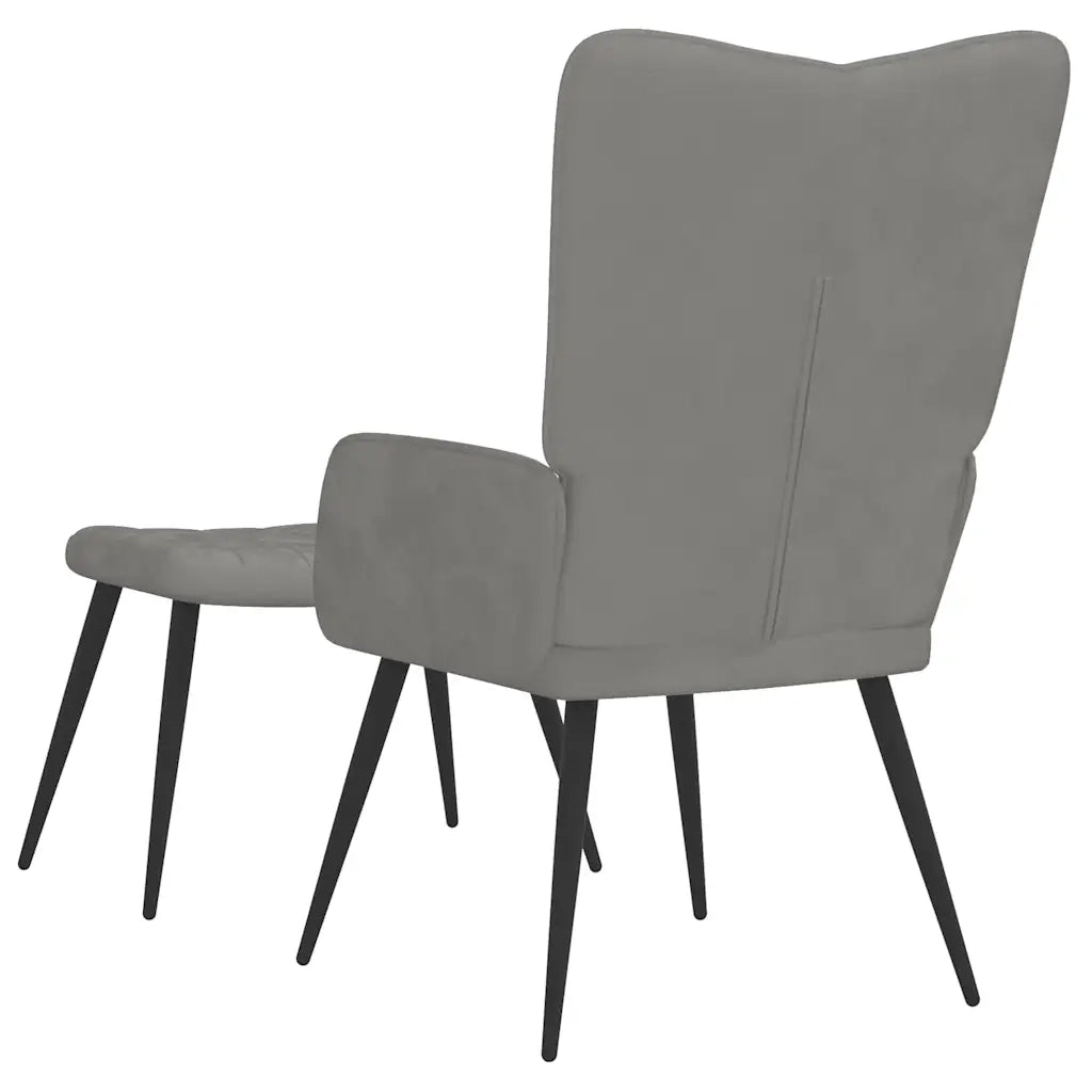 Poltrona Relax | Sedia Relax con Sgabello Grigio Chiaro in Velluto