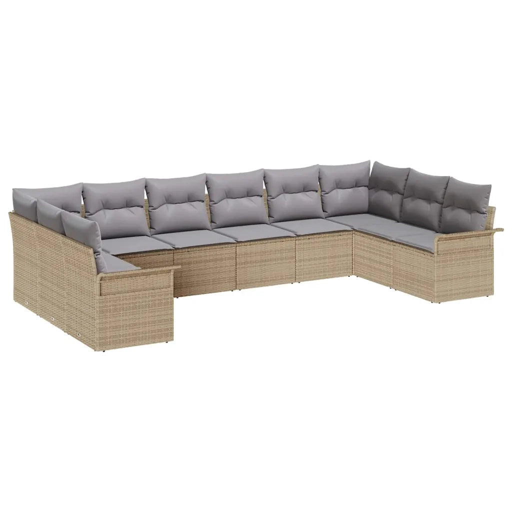 Set Divano da Giardino 10 pcs Beige polyrattan