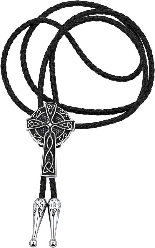 Cravatta punk western con Mjölnir Rune Bolo - Cravatta in pelle per uomini e donne - Unico modello