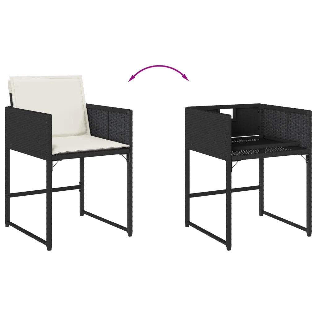 Set da Pranzo da Giardino 9 pz con Cuscini Nero in Polyrattan 3278054