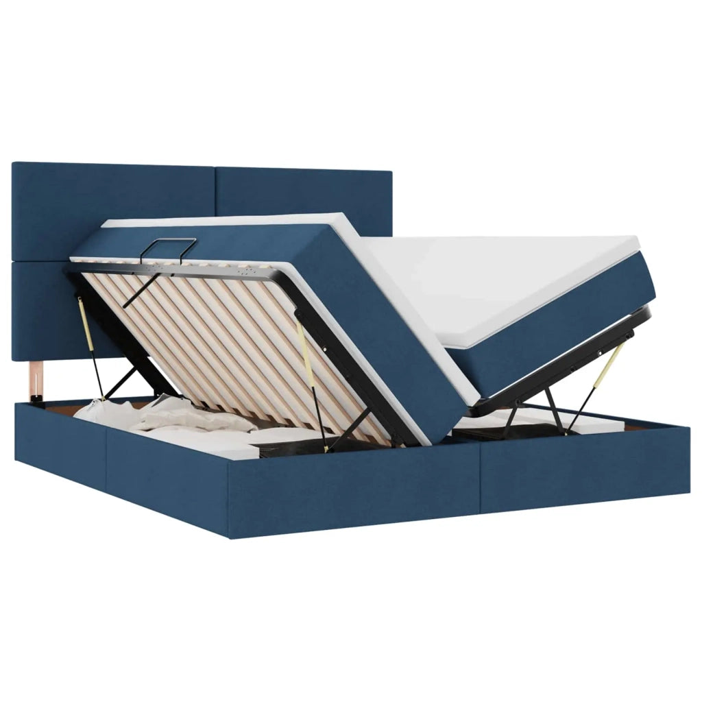 Letto con luci a strisce a LED Blu 180 x 200 cm Tessuto