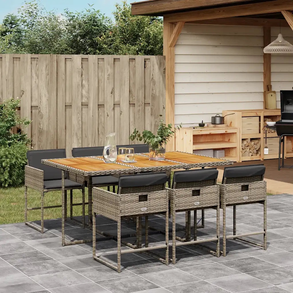 Set da Pranzo da Giardino 7 pz con Cuscini in Polyrattan Grigio 3211274