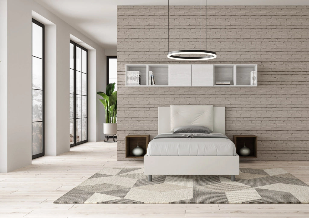BS COM Letto una piazza e mezza con rete imbottito 120x200 similpelle bianco