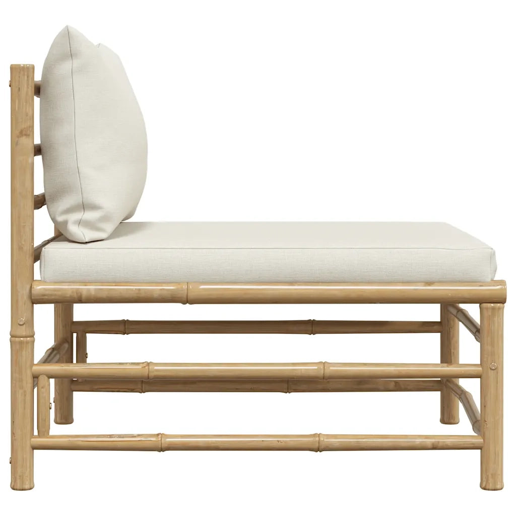 Divano Centrale da Giardino con Cuscini Bianco Crema in Bambù 313146
