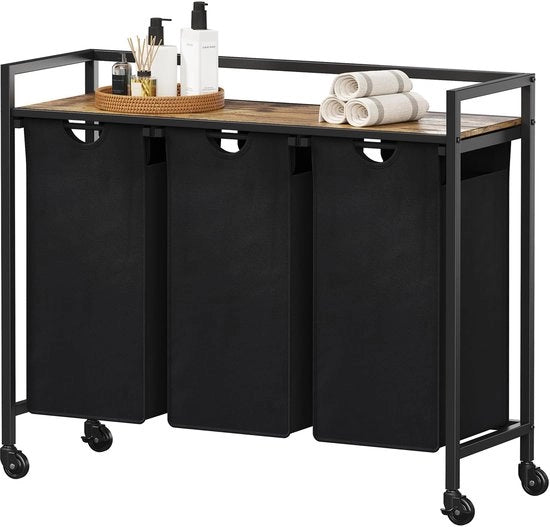 Wascompartimento con 3 vanità su ruote, 120L/40x3L, con cassetto e sacchi rimovibili, sistema di separazione della lavanderia, contenitore per la raccolta della biancheria per camera da letto e bagno, 95,5x33,5x78cm, nero