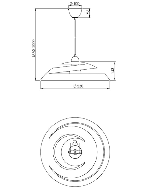 Lampada a Sospensione Aragon in Metallo e Vetro Nero Antico, Attacco E27 60W, Design Moderno ed Elegante per Interni IP20, Diametro 53 cm