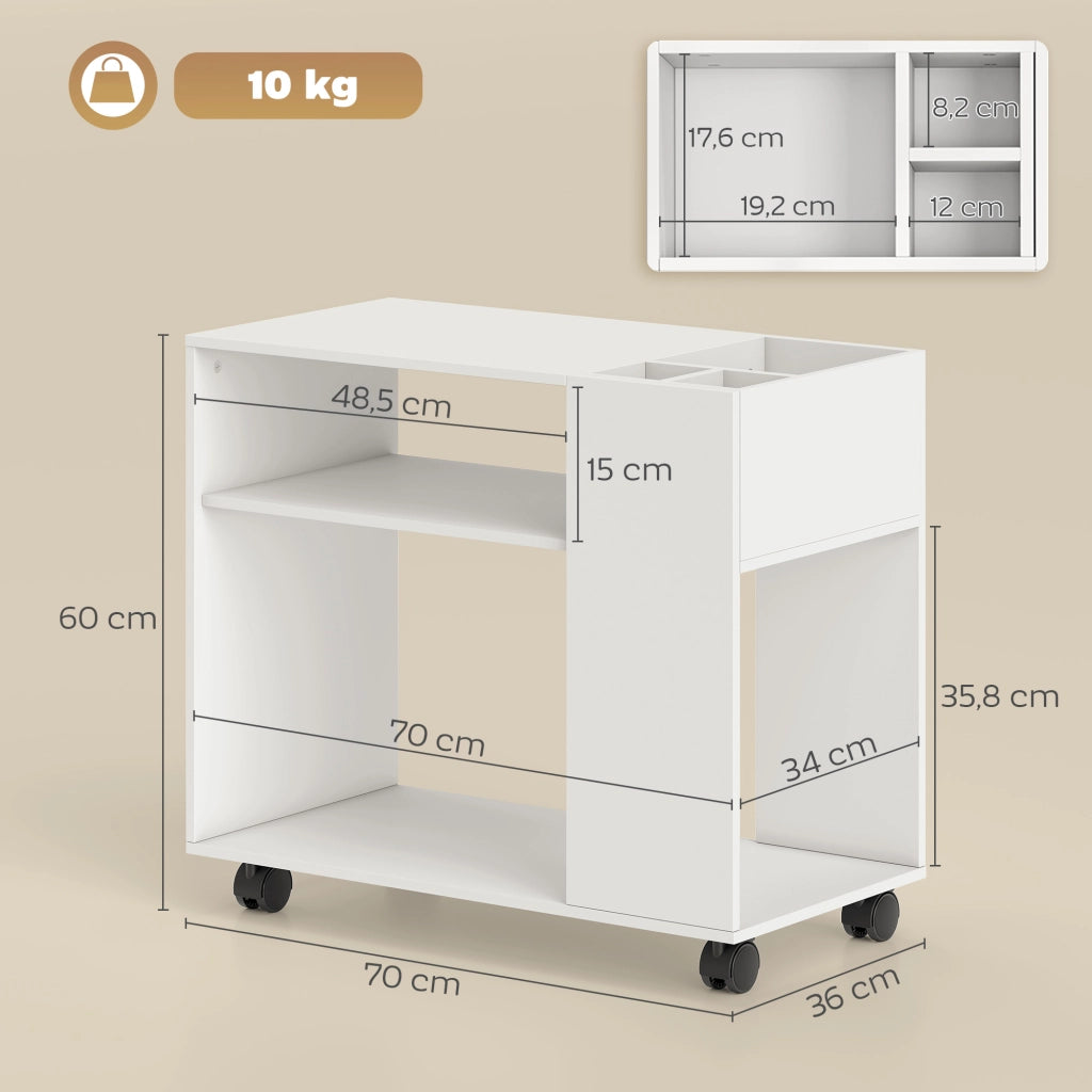 Carrello porta stampante con ruote ¨C Xylo ¨C bianco 70x36x60 cm