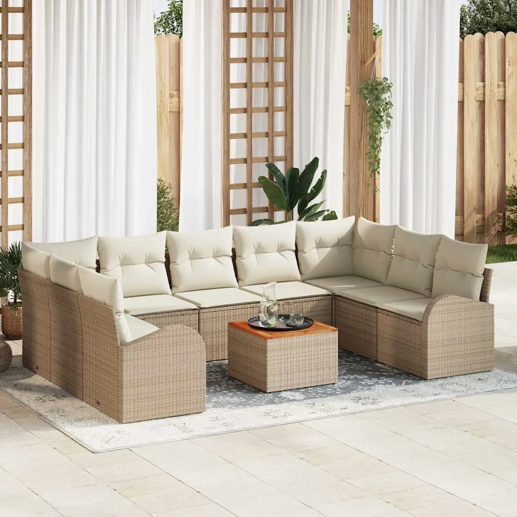 Set Divano da Giardino con cuscino 10 pcs Beige polyrattan 3347624