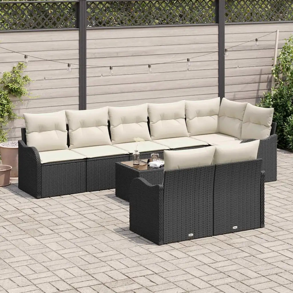 Set Divano da Giardino Nero polyrattan