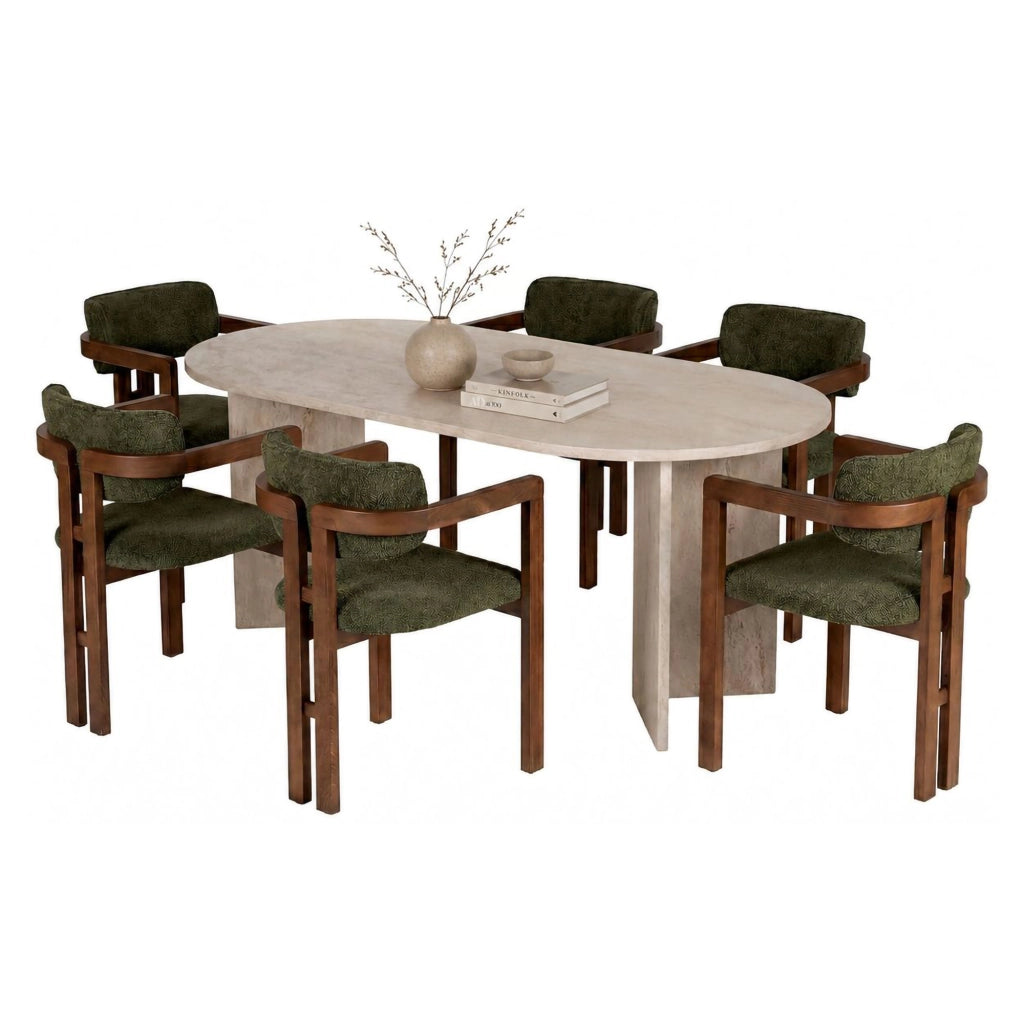 Nohanoso, set Tavolo e Sedie 6 Posti, Beige Marmo