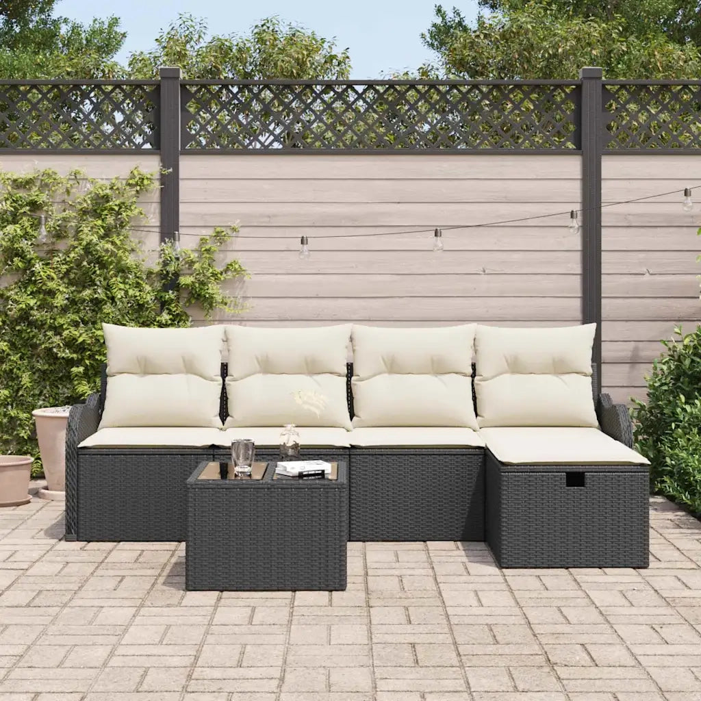 Set Divano da Giardino con cuscino 6 pcs Nero Poly Rattan