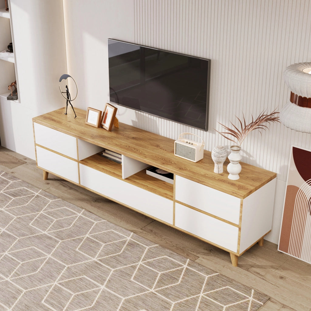 Mobile TV bianco e legno - Zephmum - Stile rustico con ante e ripiani