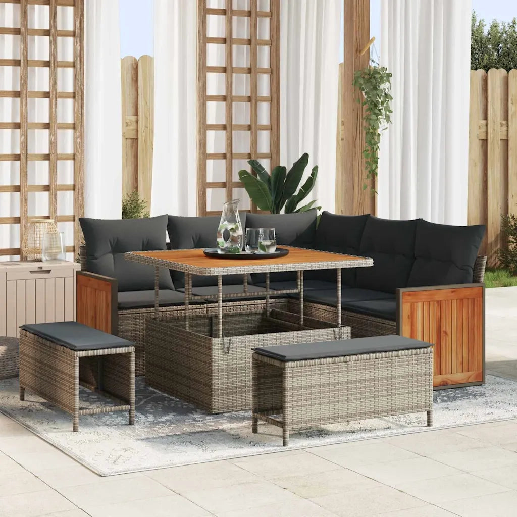 Set Divano da Giardino con cuscino 9 pcs Grigio polyrattan 3365248