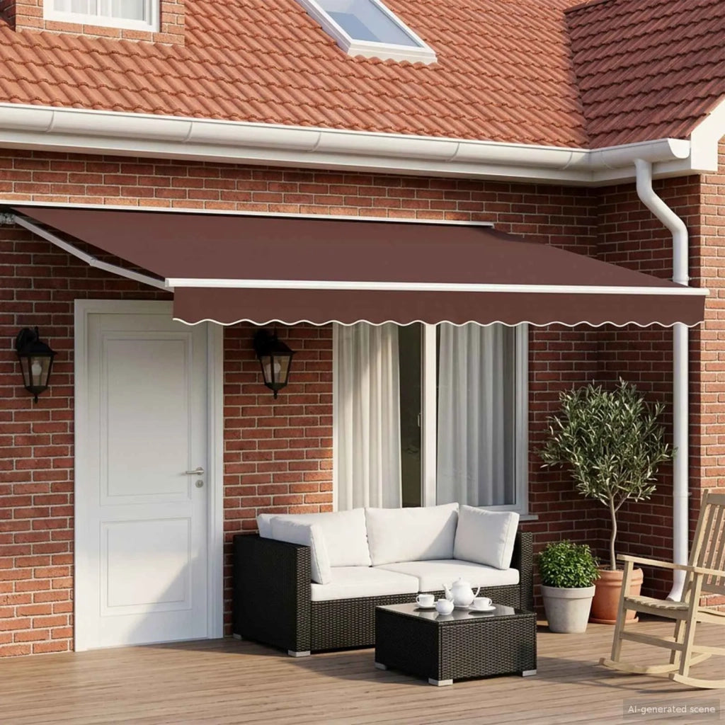 Cornice per Tenda Manuale con LED Marrone e bianco 4 × 3 m 3420616