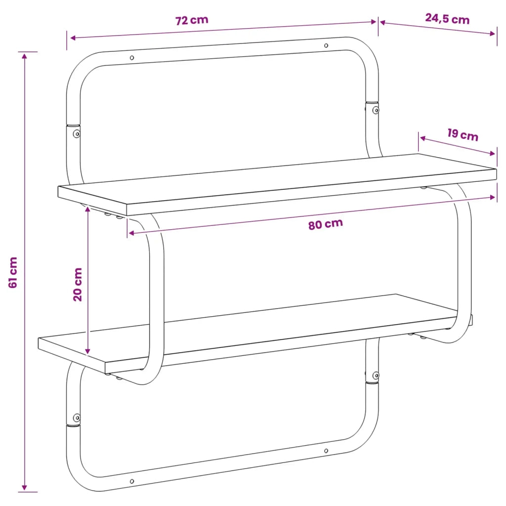 Mensola a muro a 2 livelli Rovere Artigianale 80 x 24,5 x 61 cm 8006102