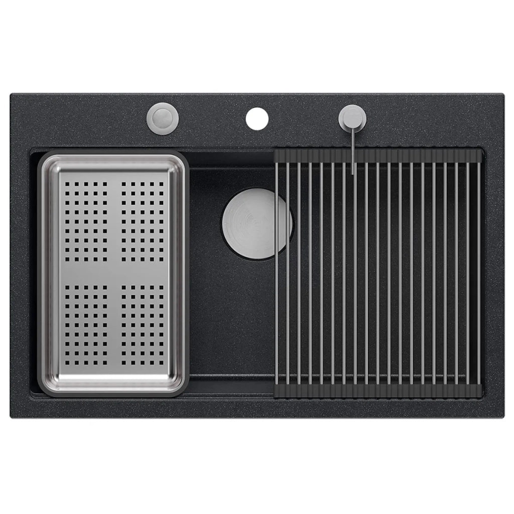 Lavello In Granito Marc 110 Workstation Black Metallic Tappo oro