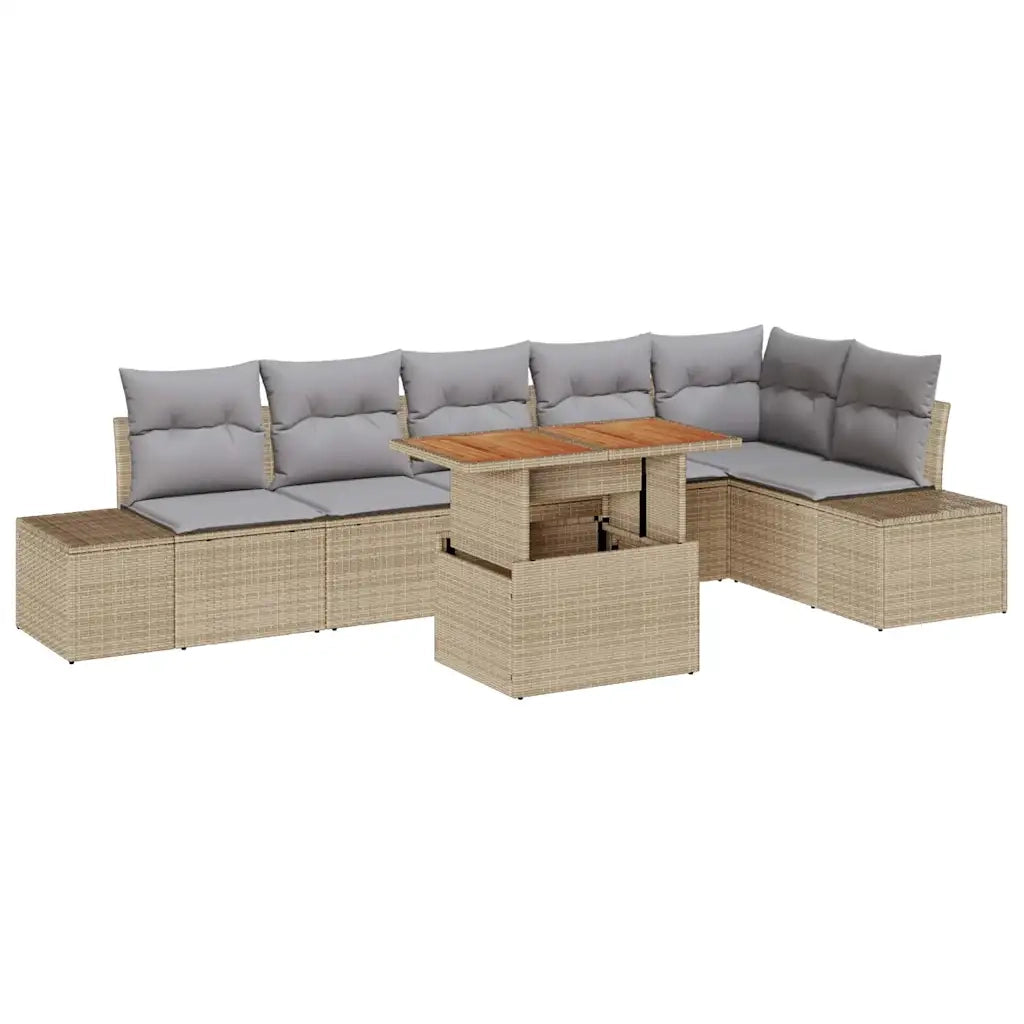Set da Pranzo per Giardino con cuscino 7 pcs Beige e grigio