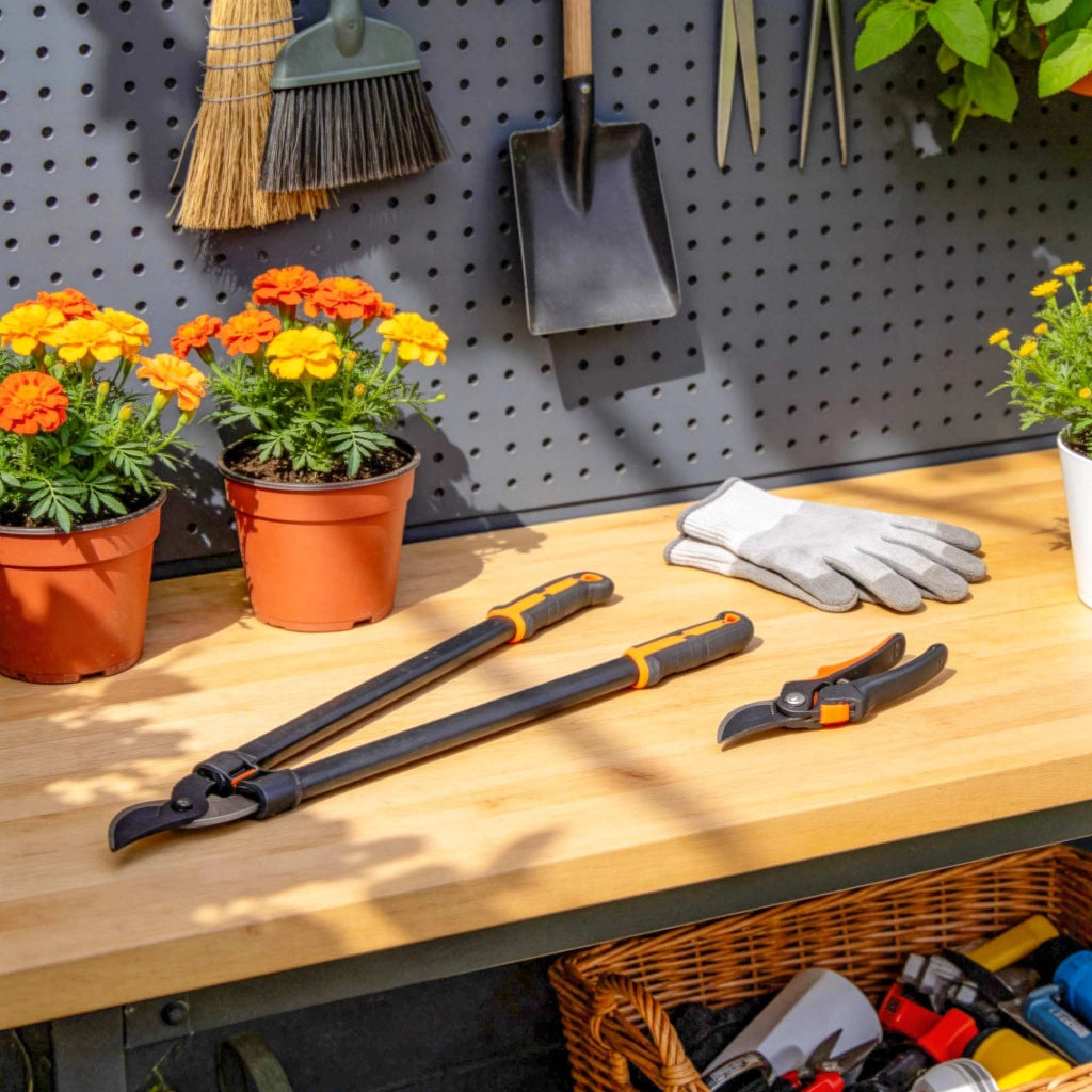 Set 2 Pezzi da Giardinaggio con Troncarami e Cesoie con Impugnatura Morbida e Blocco di Sicurezza in Acciaio Nero e