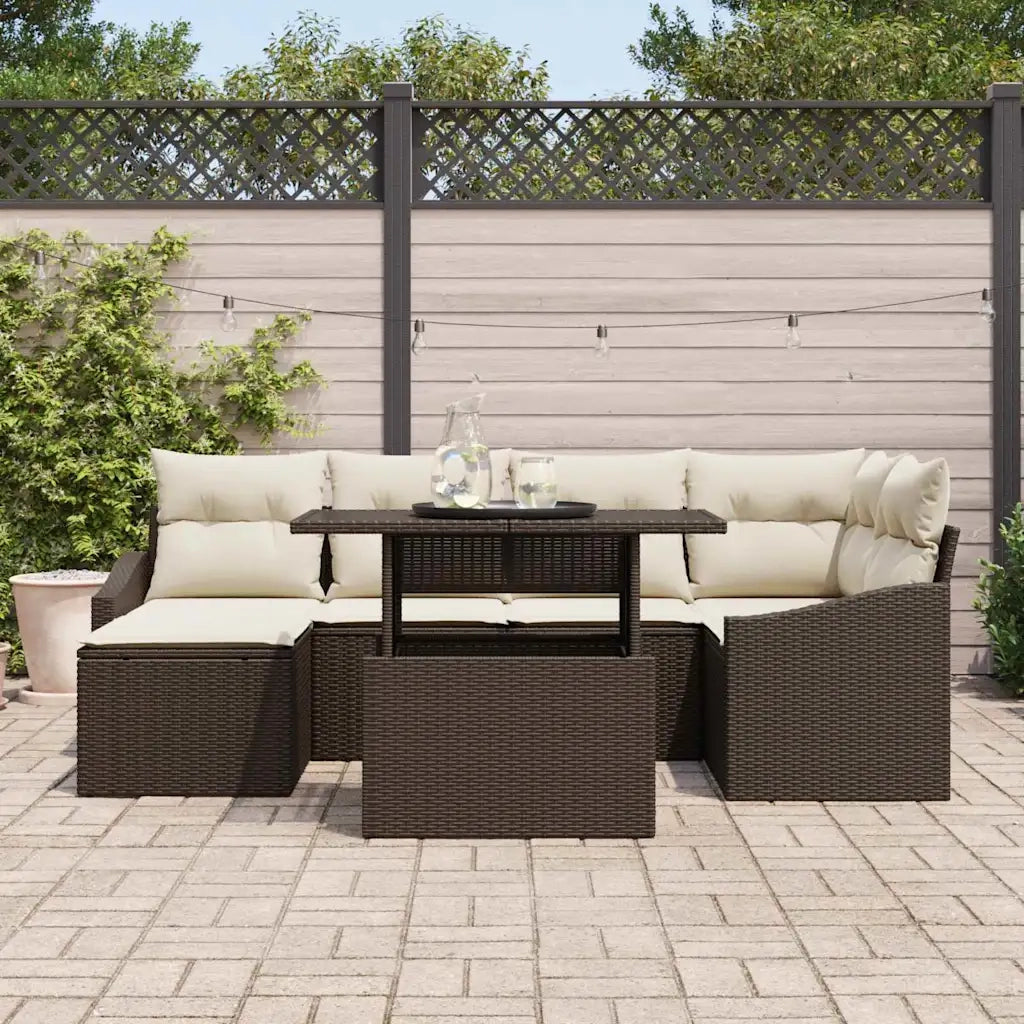 Set Divano da Giardino con cuscino 7 pcs Marrone e Crema 3357771