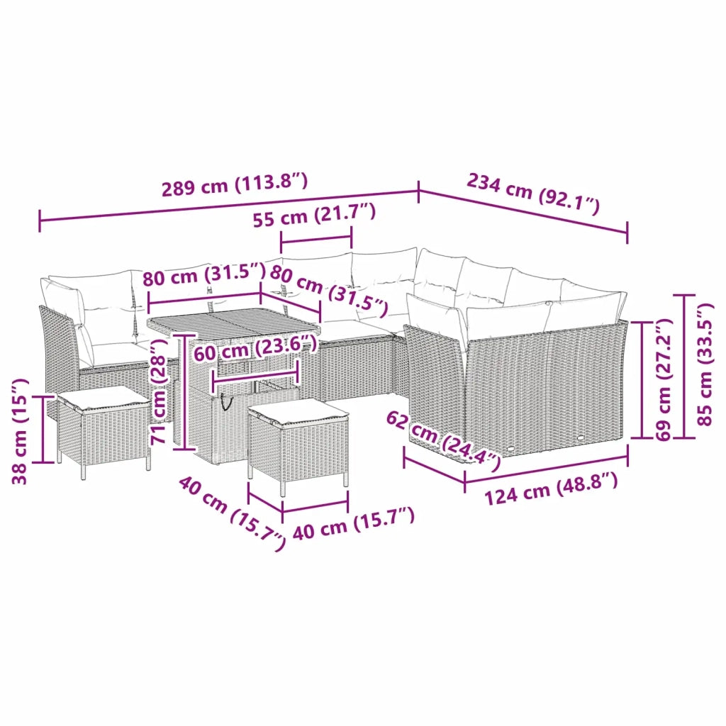 Set Divano da Giardino 12 pcs Nero polyrattan 3361519