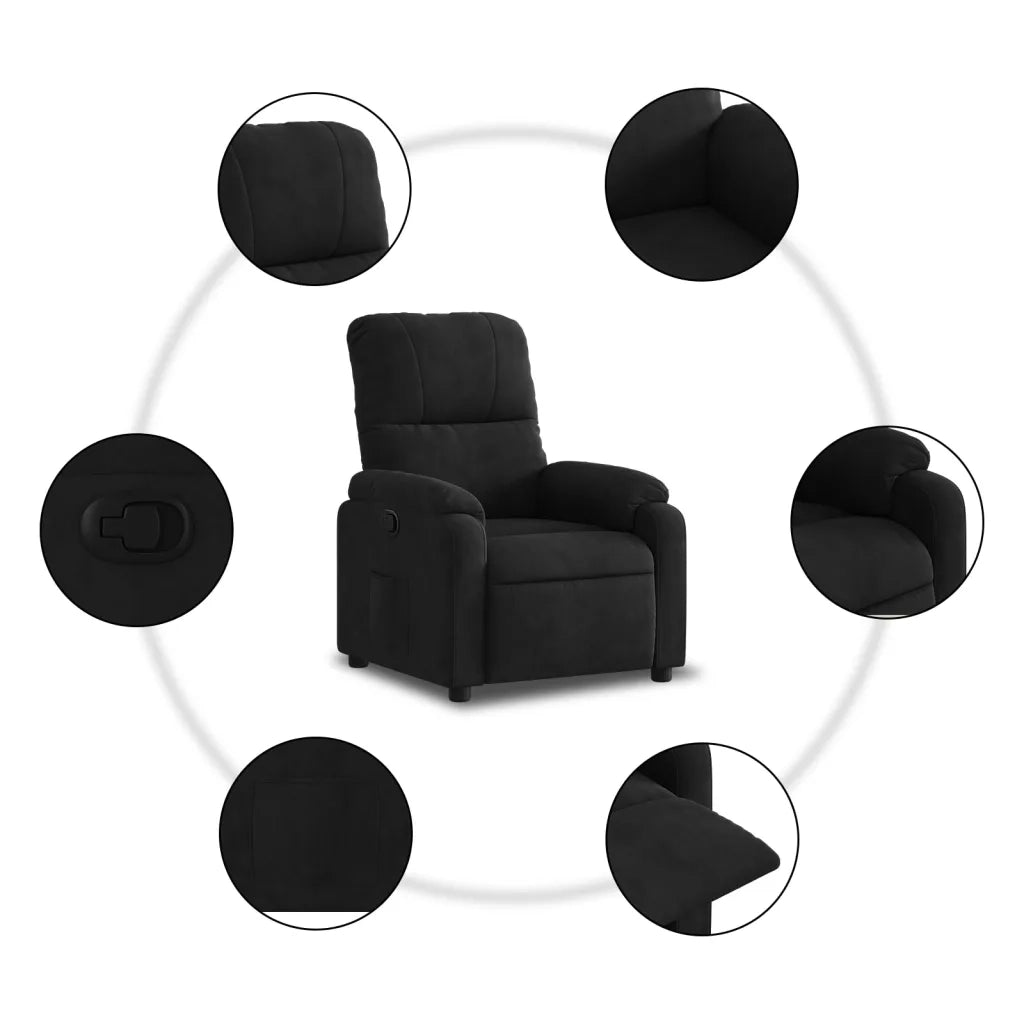 Poltrona | Sedia Relax Reclinabile Nera in Tessuto di Microfibra