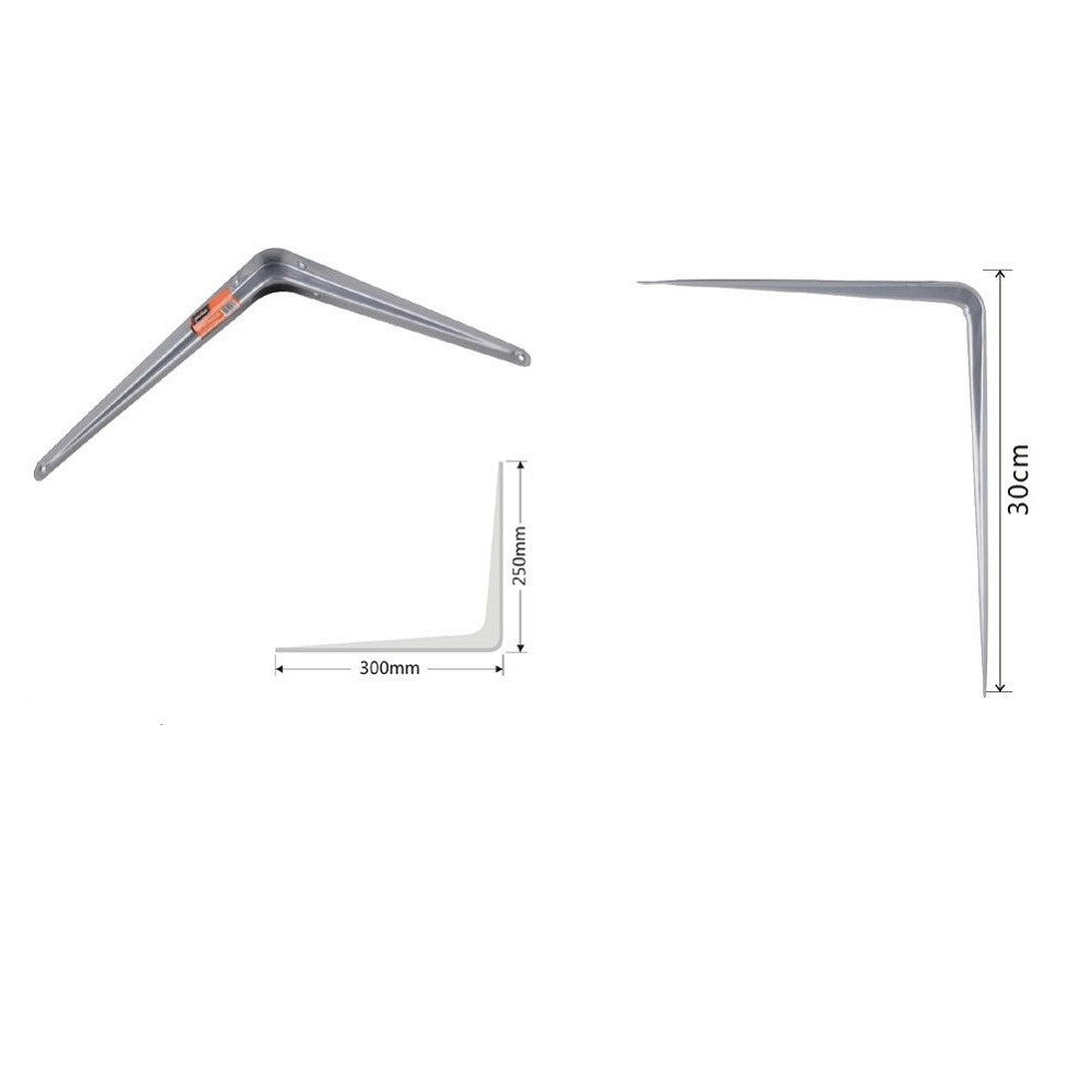 Trade Shop - Set 2pz Reggimensola Supporto Staffa Triangolo Mensola Metallo 30cm Grigio 91265 -